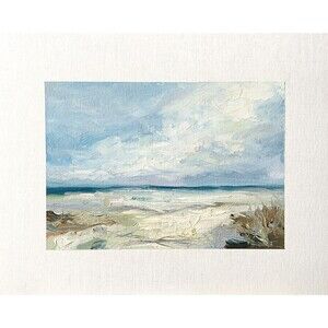 8x10 Original Oil Seascape Painting Landscape Beach Ocean Clouds Wall Art Signed